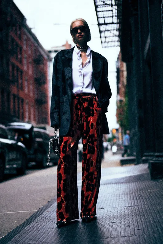 PLEATED WIDE LEG PANT - RED LEOPARD sold by R13