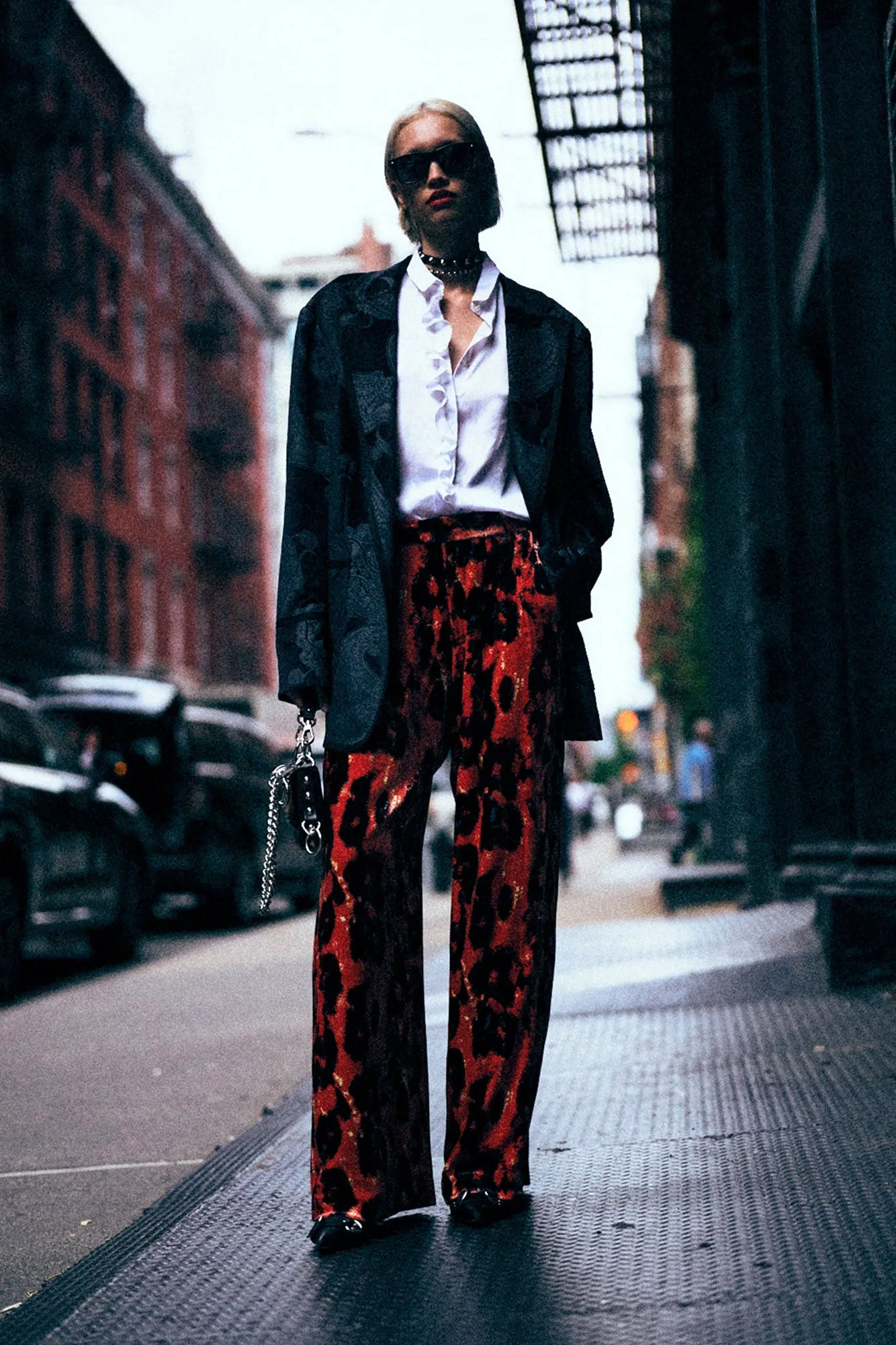 PLEATED WIDE LEG PANT - RED LEOPARD sold by R13