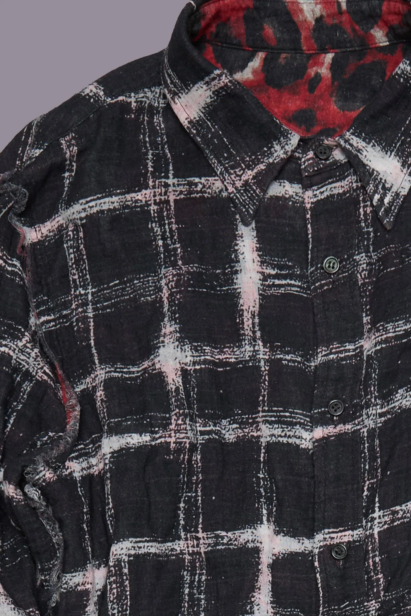 REVERSIBLE SHREDDED SEAM SHIRT - BLACK ECRU PLAID WITH RED LEOPARD sold by R13 product image thumbnail 5
