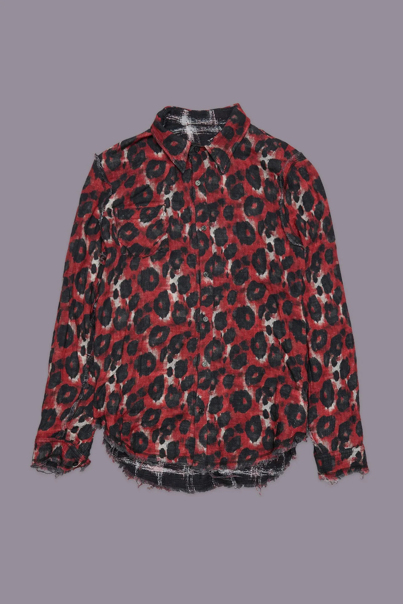 REVERSIBLE SHREDDED SEAM SHIRT - BLACK ECRU PLAID WITH RED LEOPARD sold by R13 product image thumbnail 4