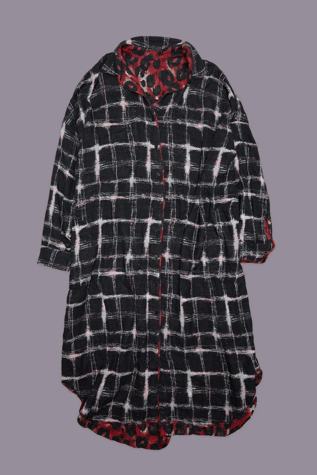 REVERSIBLE JUMBO SHIRTDRESS - BLACK ECRU PLAID WITH RED LEOPARD sold by R13 product image thumbnail 3