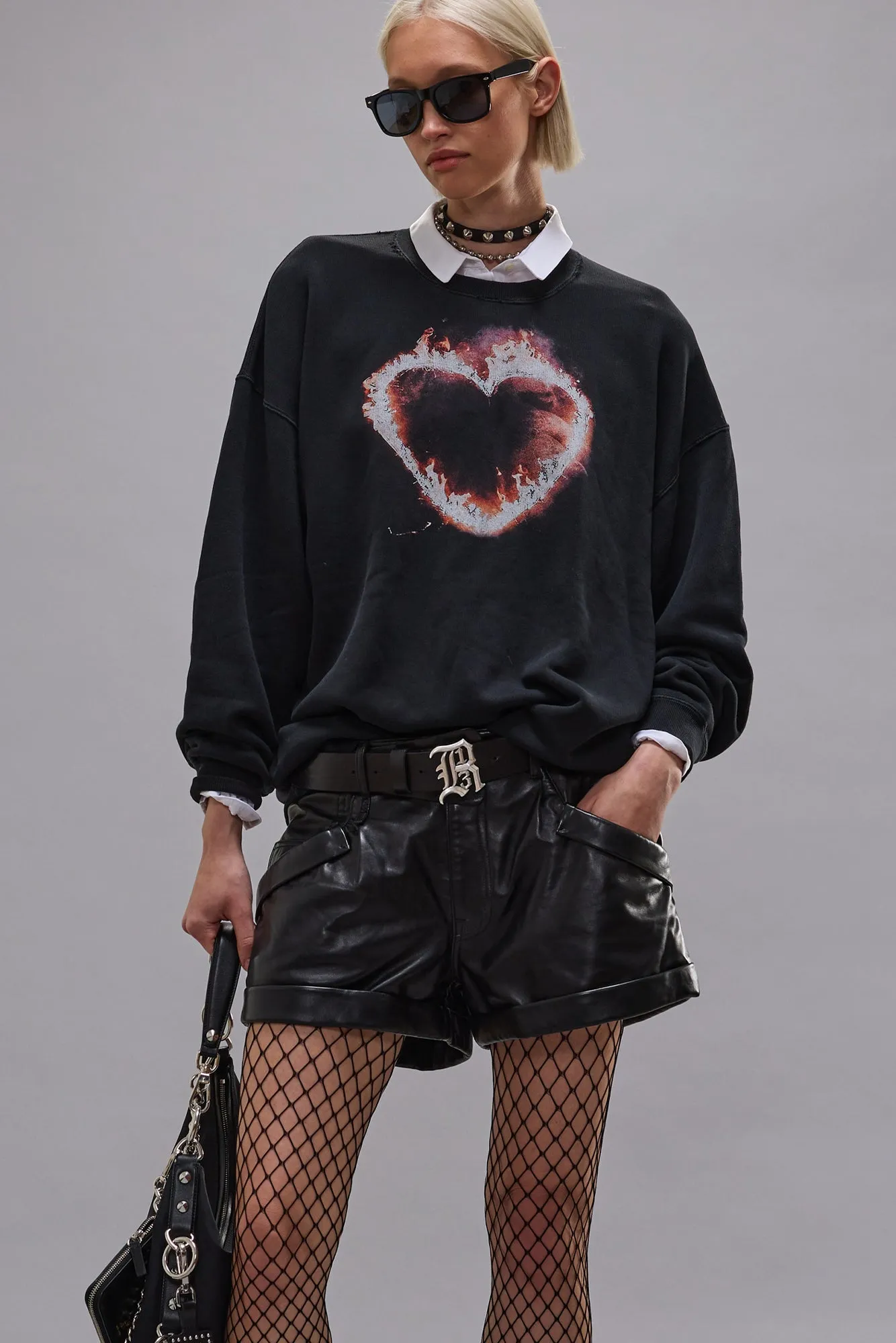 FLAMING HEART OVERSIZED CREWNECK - BLACK sold by R13