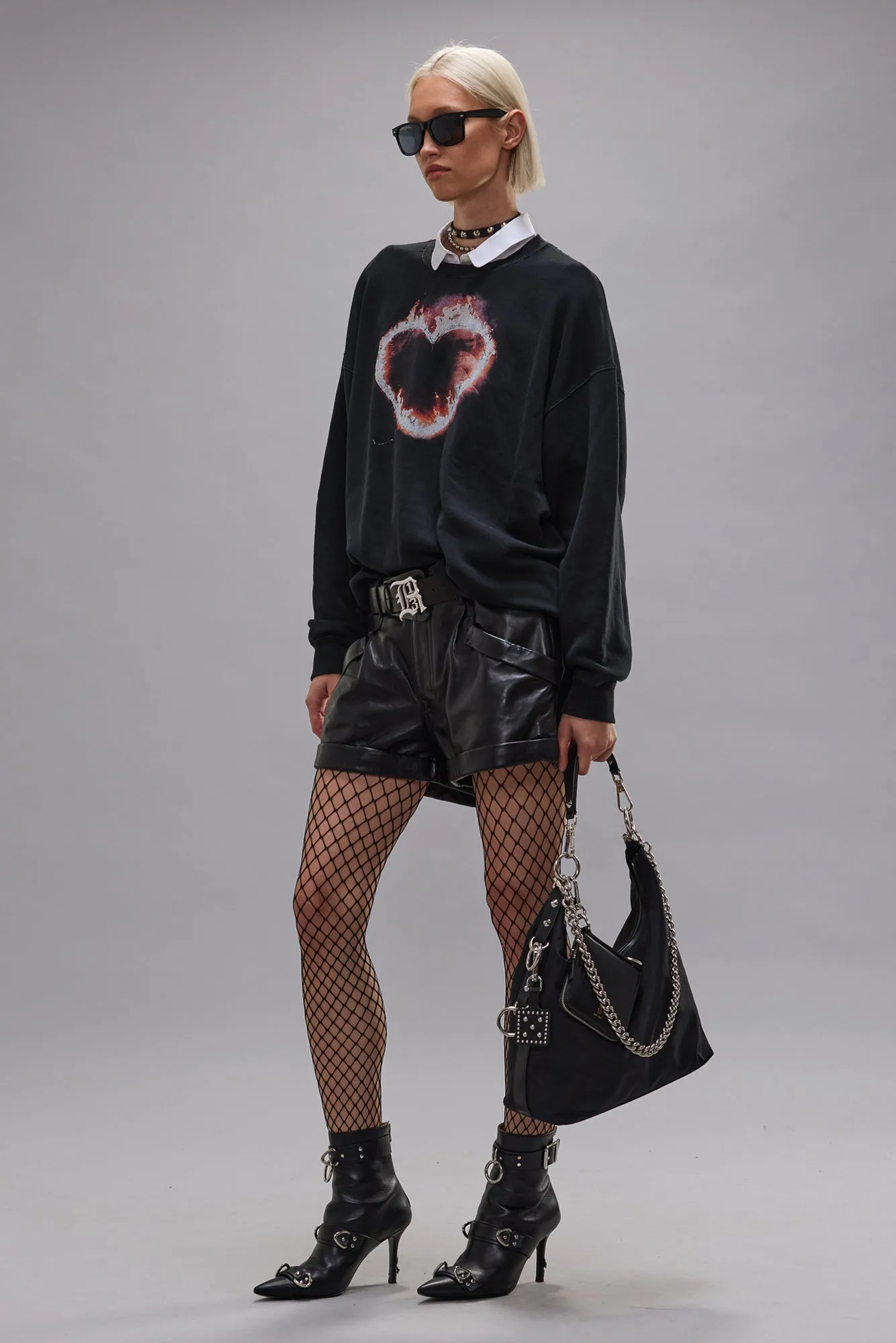 FLAMING HEART OVERSIZED CREWNECK - BLACK sold by R13 product image thumbnail 2