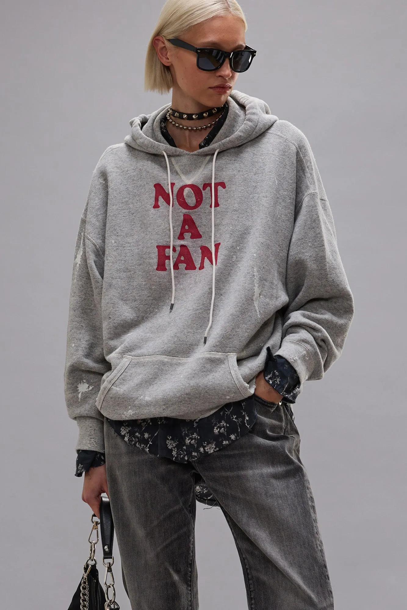 NOT A FAN OVERSIZED HOODIE - HEATHER GREY sold by R13