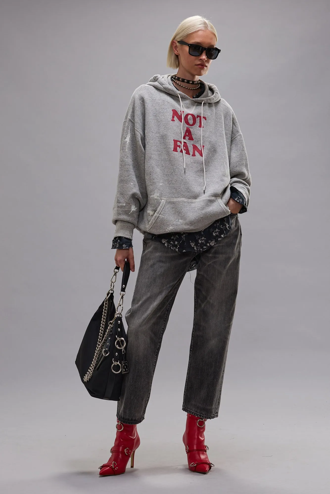 NOT A FAN OVERSIZED HOODIE - HEATHER GREY sold by R13 product image thumbnail 2