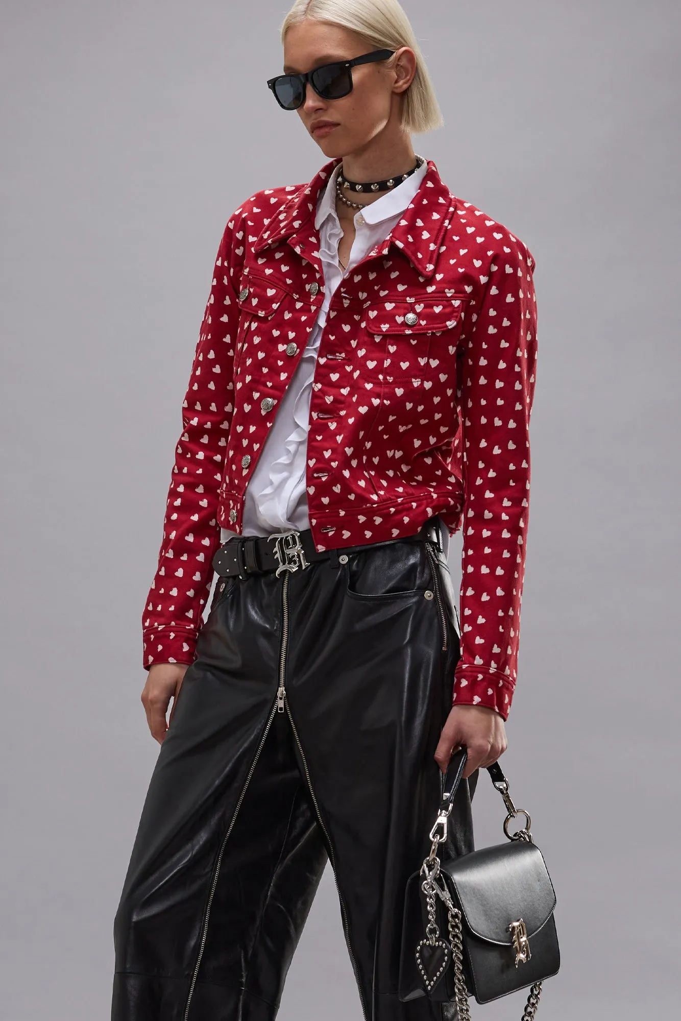 SKINNY TRUCKER JACKET - RED SCATTERED HEARTS sold by R13 product image thumbnail 3