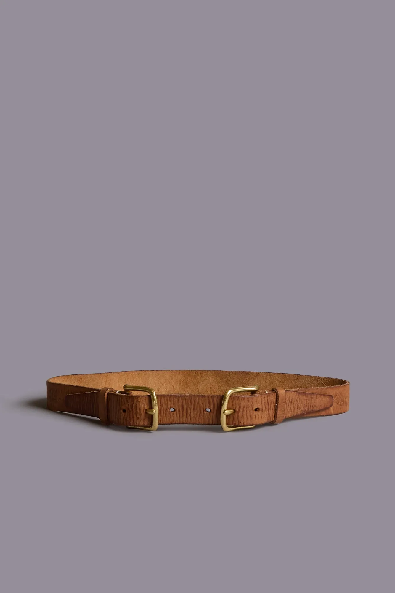 DOUBLE BUCKLE BELT - LIGHT BROWN WITH BRASS sold by R13