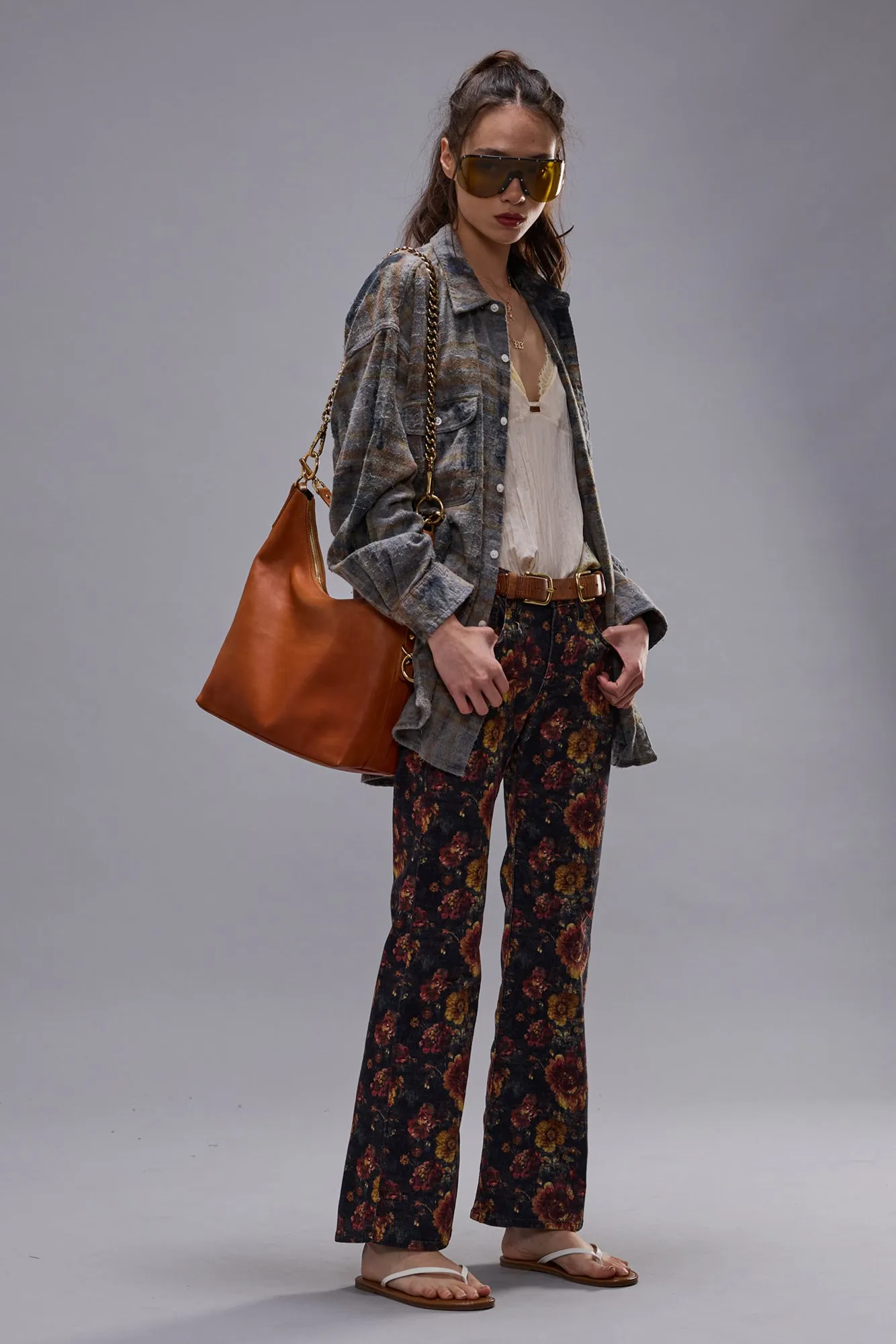 JOAN CROPPED FLARE JEAN - NAVY BLUE FLORAL VELVETEEN sold by R13