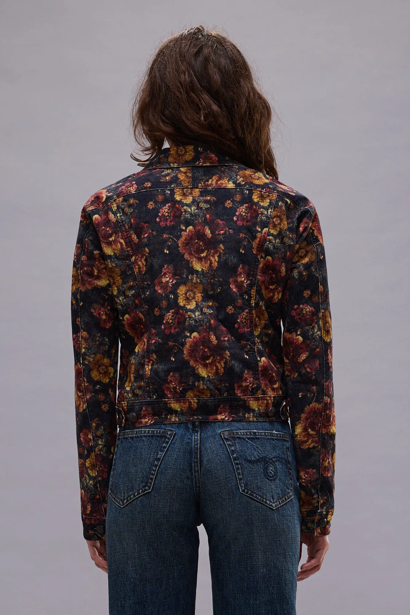 SKINNY TRUCKER JACKET - NAVY BLUE FLORAL VELVETEEN sold by R13 product image thumbnail 5