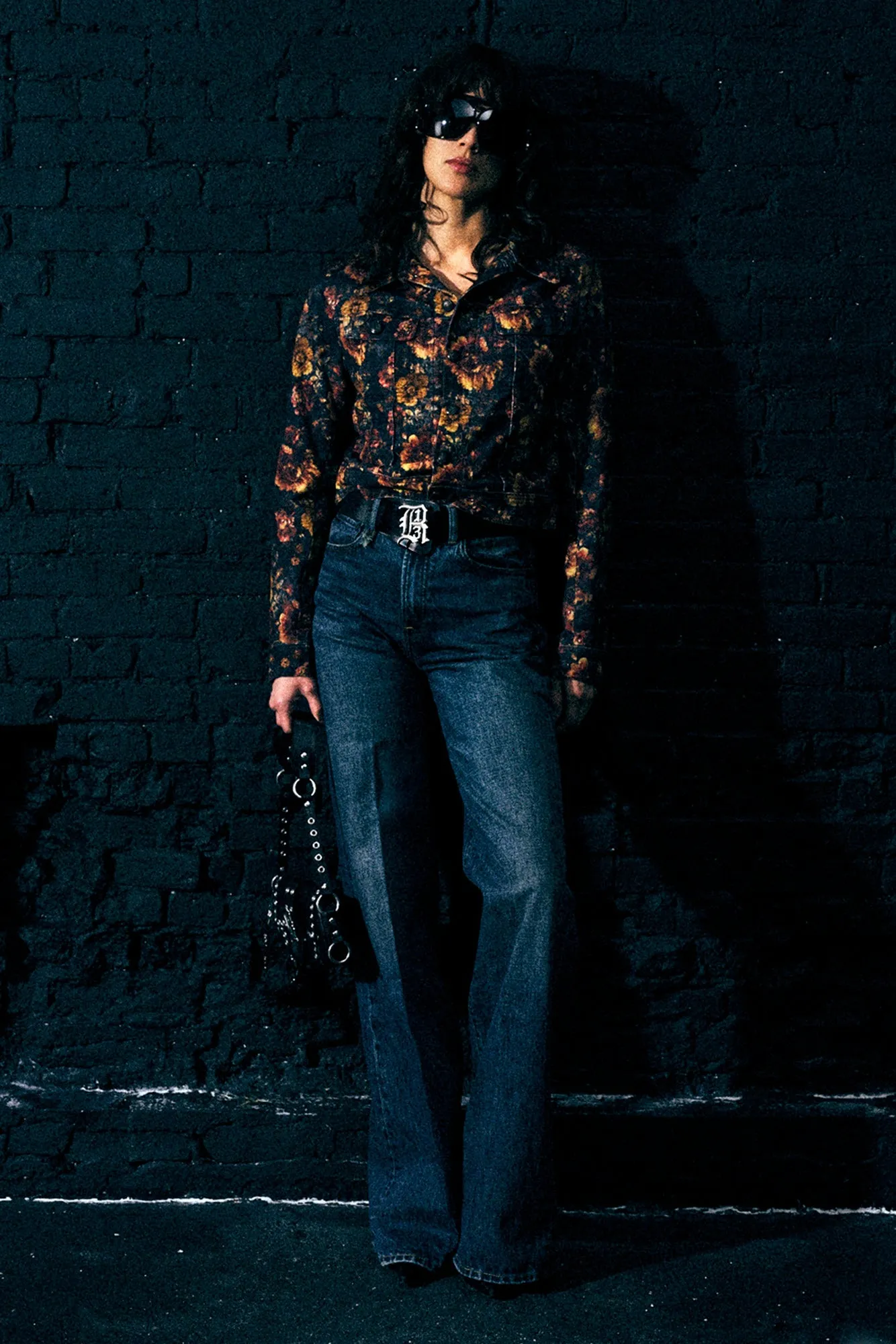 SKINNY TRUCKER JACKET - NAVY BLUE FLORAL VELVETEEN sold by R13 product image thumbnail 2
