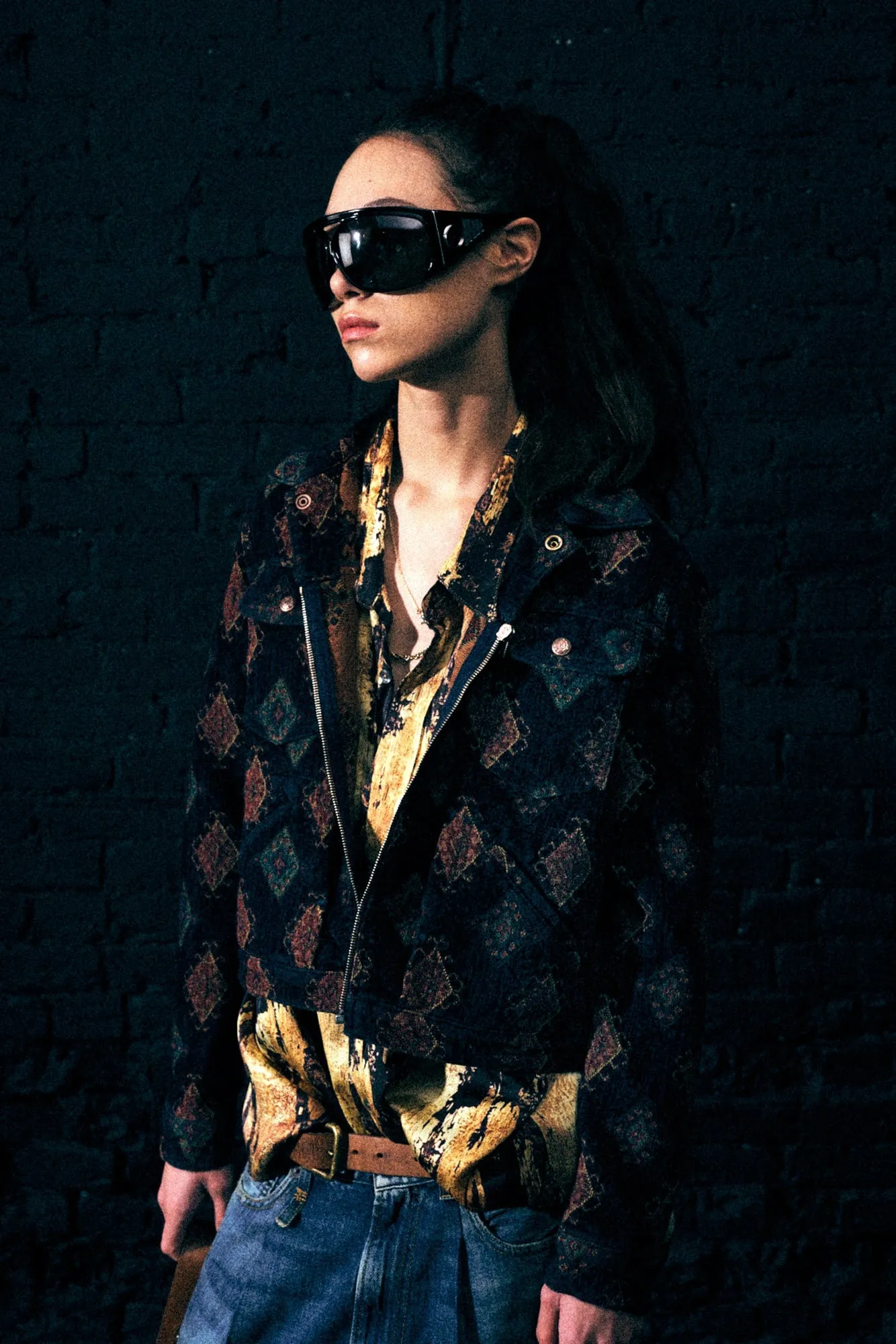 RELAXED TRUCKER JACKET - NAVY BLUE JACQUARD sold by R13