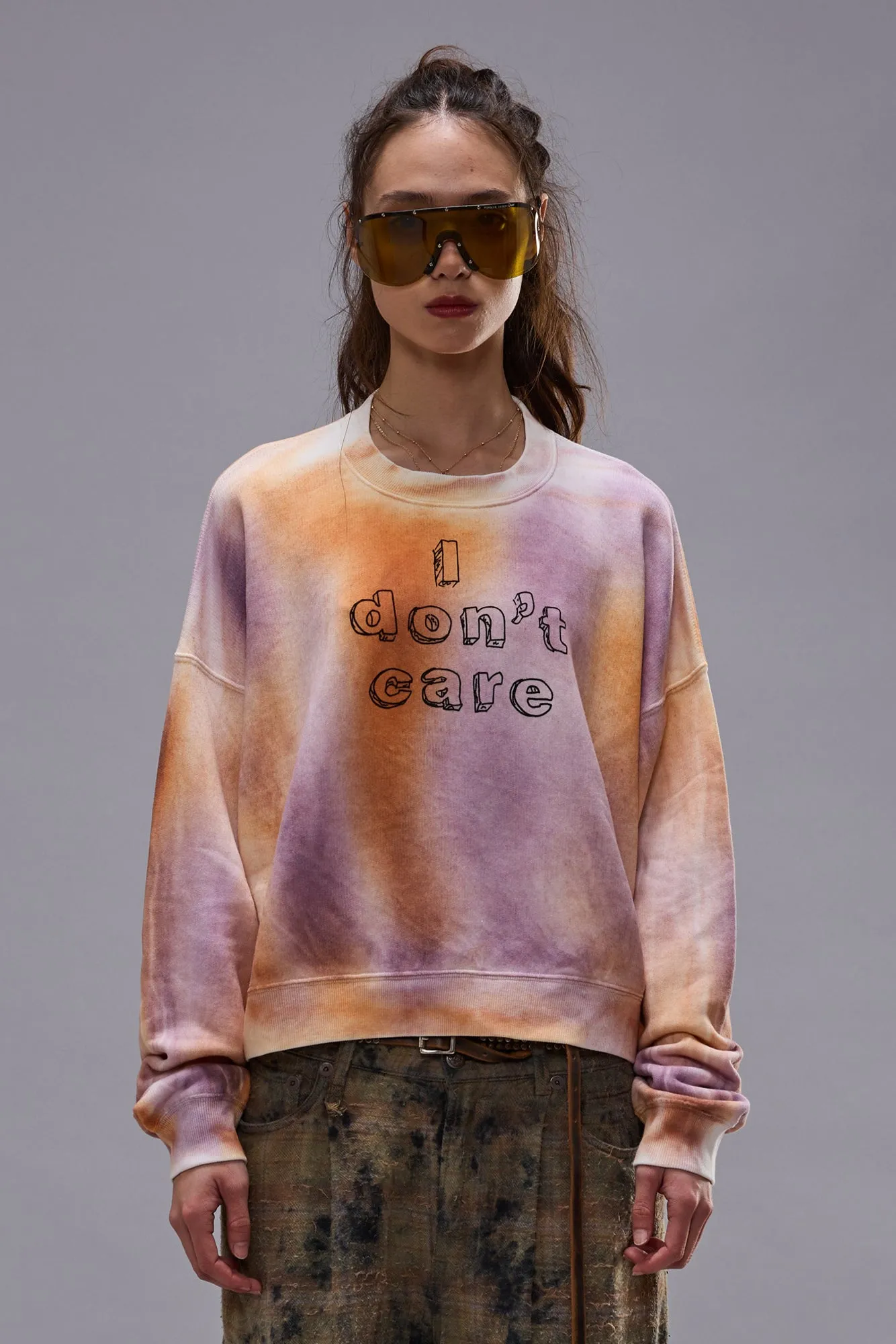 I DON'T CARE CROPPED CREWNECK - ORANGE WITH PURPLE sold by R13 product image thumbnail 4
