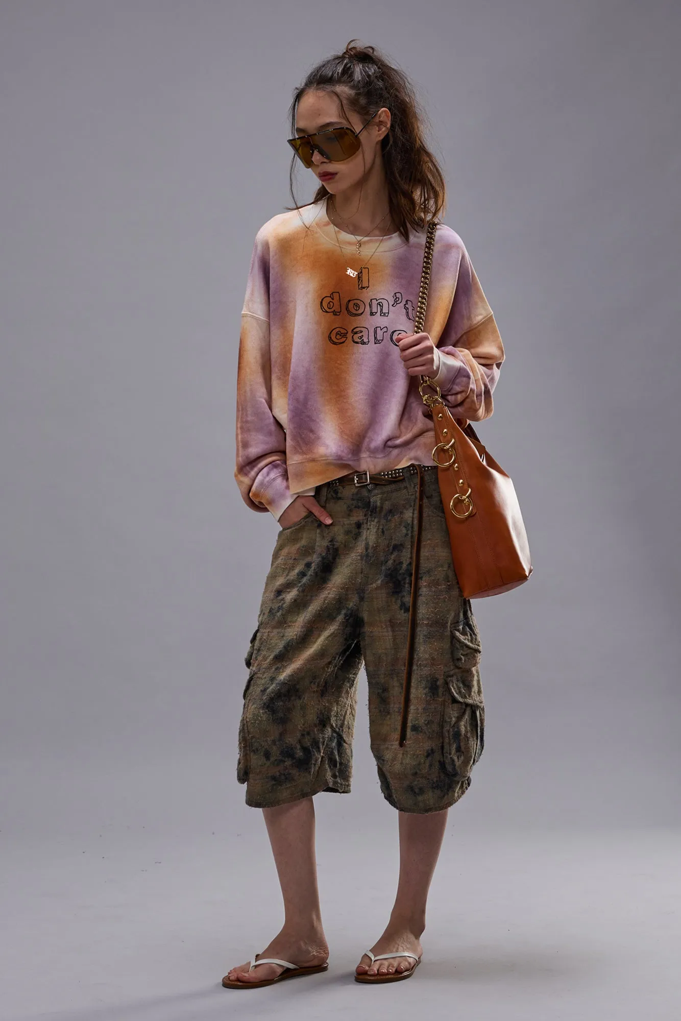 I DON'T CARE CROPPED CREWNECK - ORANGE WITH PURPLE sold by R13 product image thumbnail 2