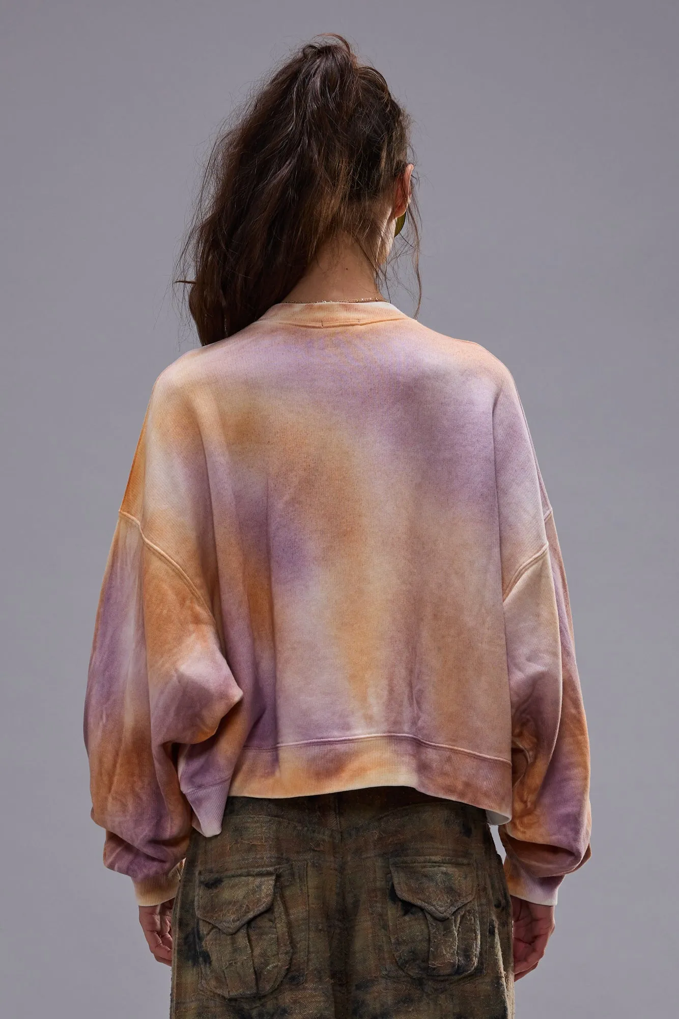 I DON'T CARE CROPPED CREWNECK - ORANGE WITH PURPLE sold by R13 product image thumbnail 5