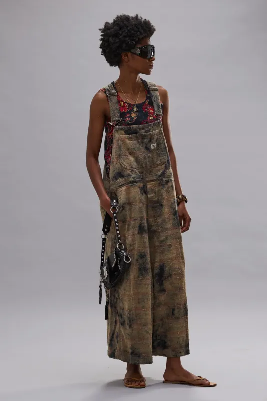 JUMBO OVERALL - BLEACHED ORANGE GREEN PLAID sold by R13