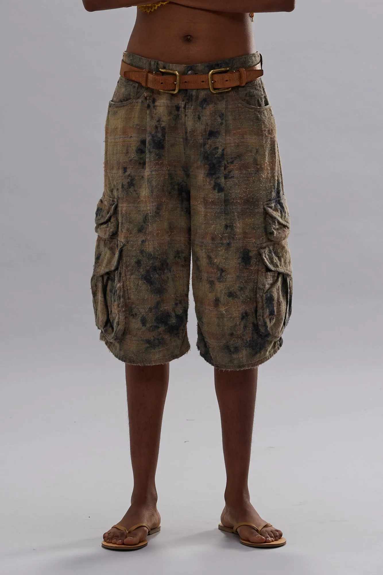 BERMUDA CARGO SHORT - BLEACHED ORANGE GREEN PLAID sold by R13 product image thumbnail 3