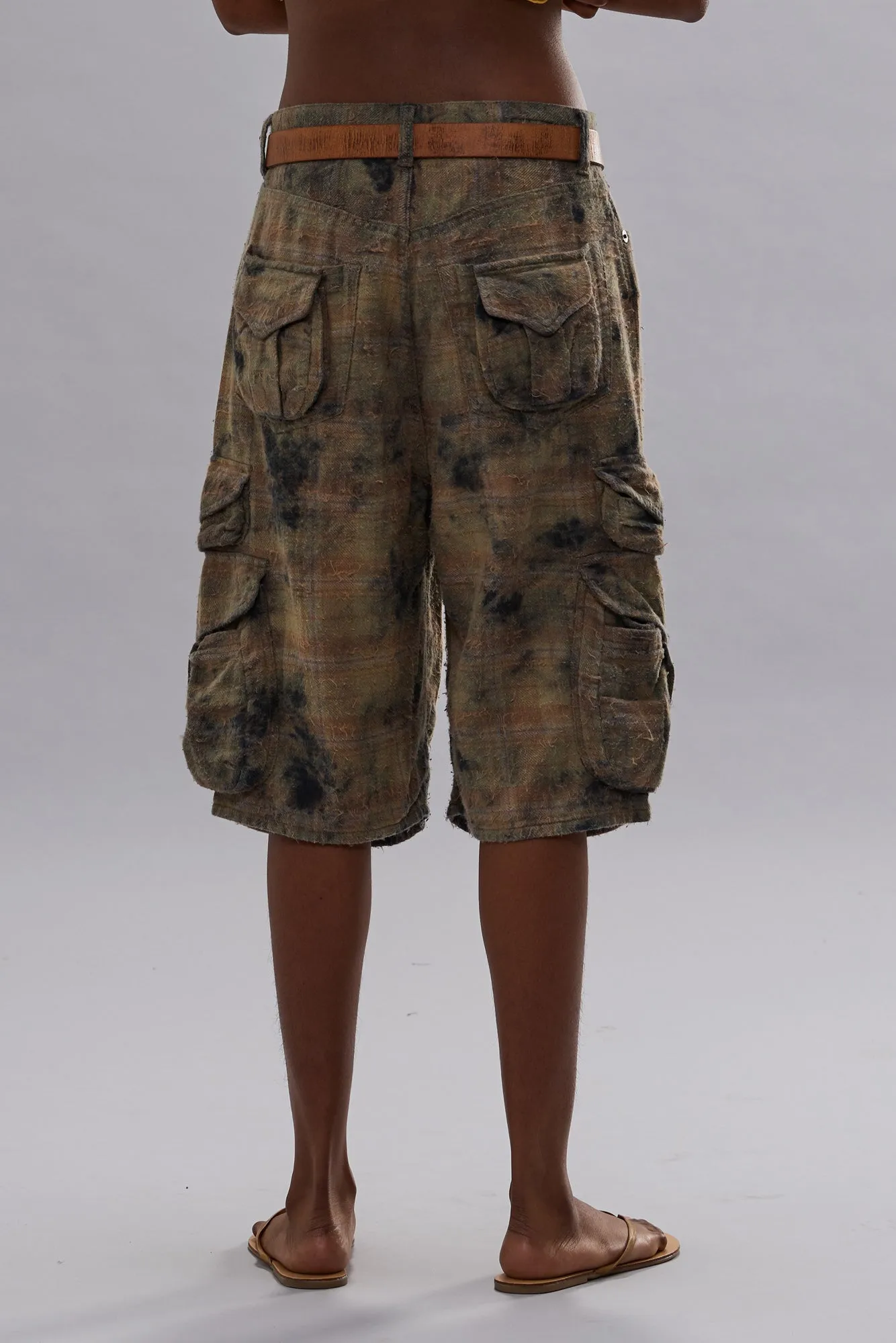 BERMUDA CARGO SHORT - BLEACHED ORANGE GREEN PLAID sold by R13 product image thumbnail 4