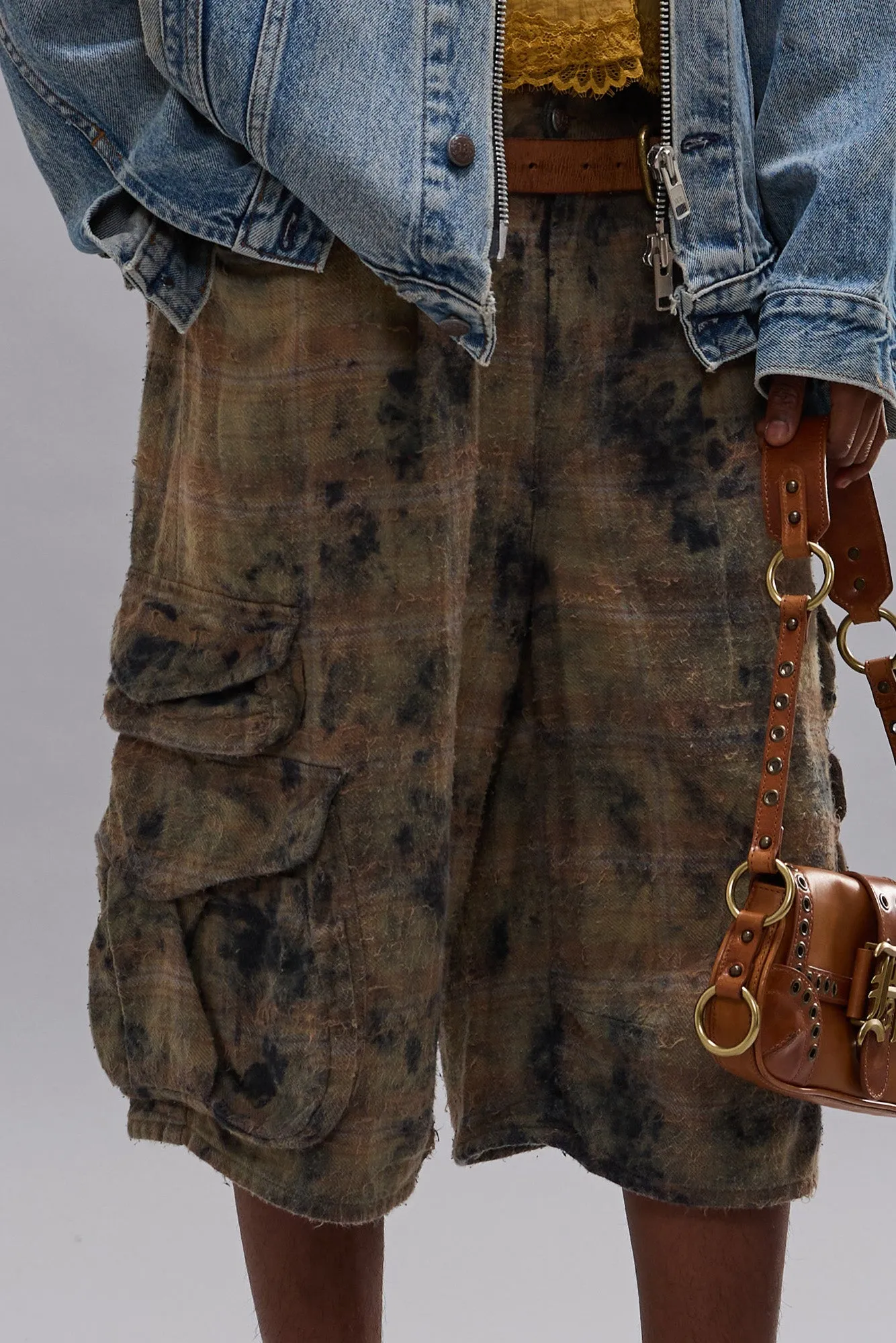 BERMUDA CARGO SHORT - BLEACHED ORANGE GREEN PLAID sold by R13 product image thumbnail 2