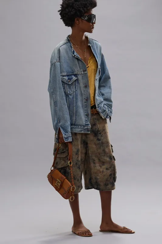 BERMUDA CARGO SHORT - BLEACHED ORANGE GREEN PLAID made by R13