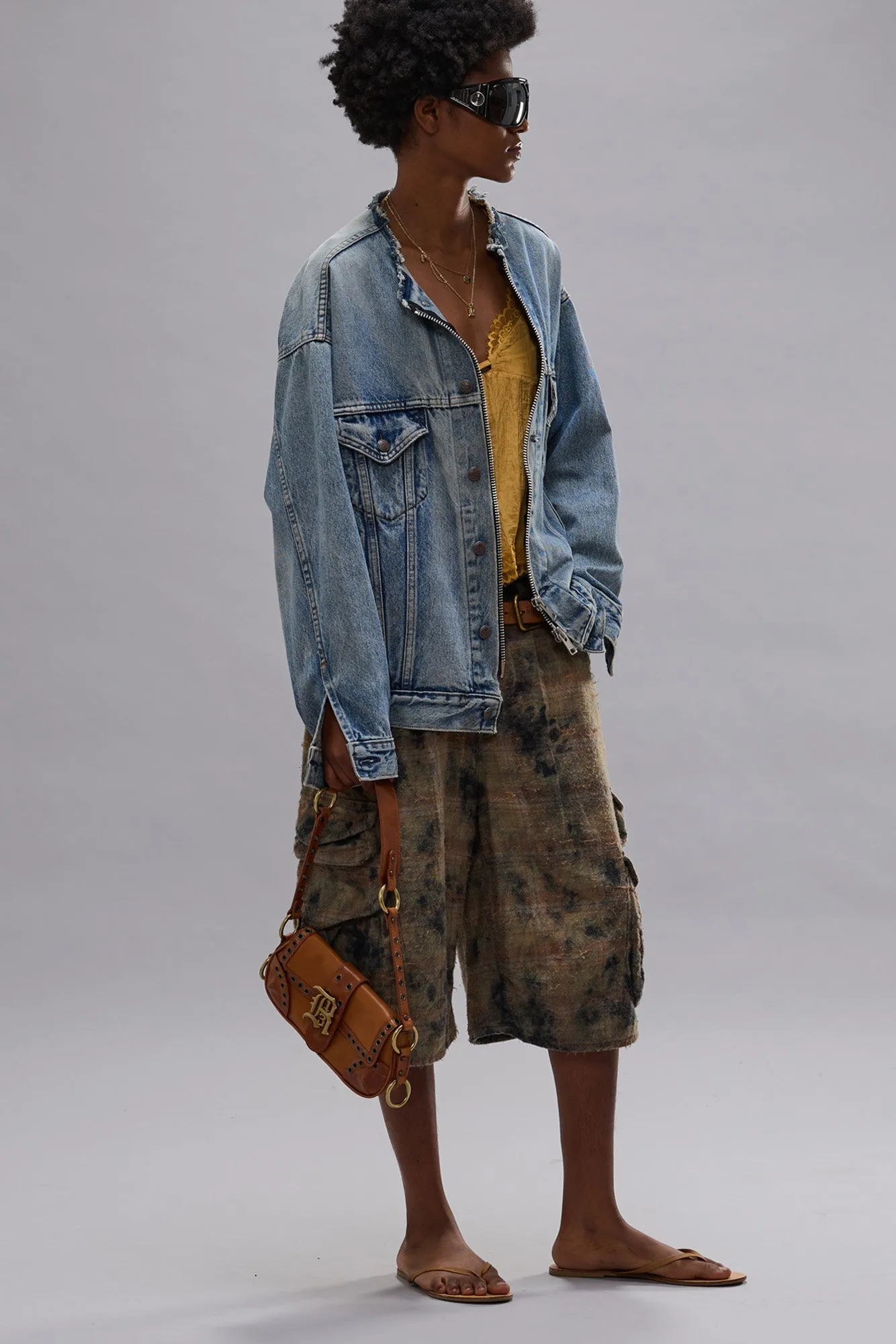 BERMUDA CARGO SHORT - BLEACHED ORANGE GREEN PLAID sold by R13