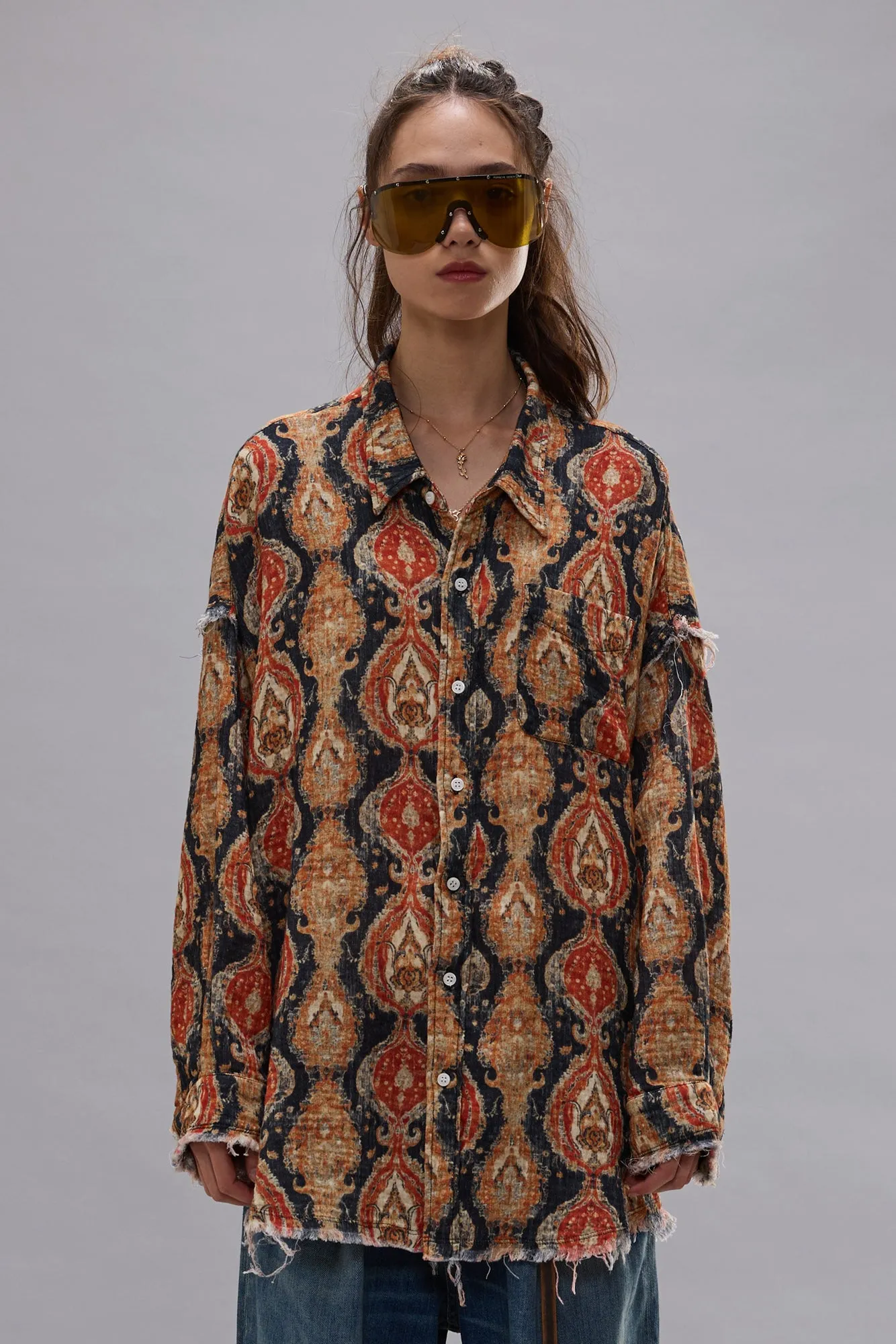 SHREDDED SEAM DROP NECK SHIRT - ORANGE DARK NAVY MULTICOLOR sold by R13 product image thumbnail 4