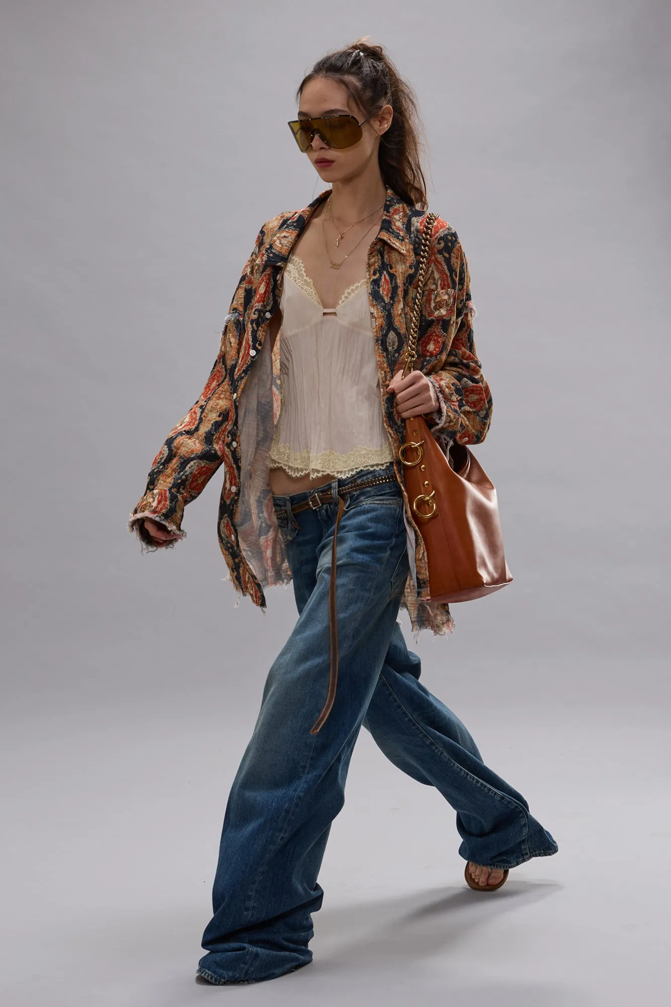 SHREDDED SEAM DROP NECK SHIRT - ORANGE DARK NAVY MULTICOLOR sold by R13 product image thumbnail 2