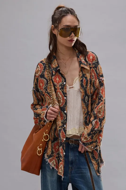 SHREDDED SEAM DROP NECK SHIRT - ORANGE DARK NAVY MULTICOLOR sold by R13