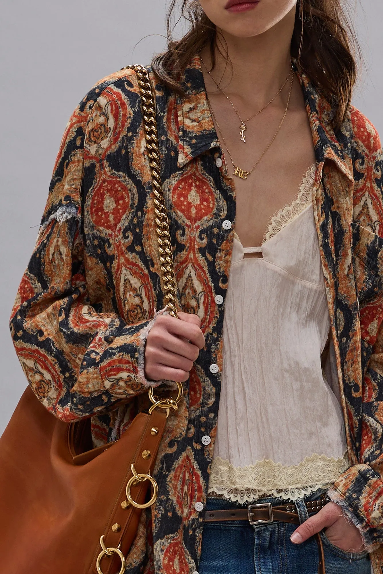 SHREDDED SEAM DROP NECK SHIRT - ORANGE DARK NAVY MULTICOLOR sold by R13 product image thumbnail 3