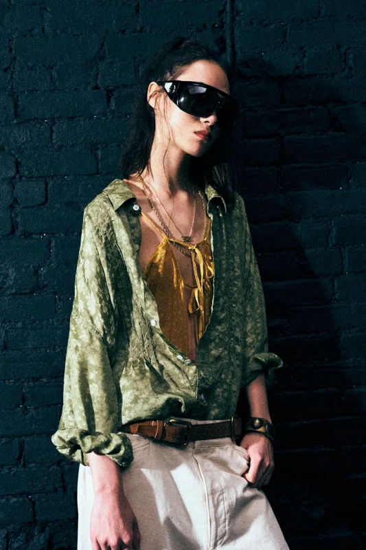 PINTUCK DROP NECK SHIRT - OLIVE FLORAL sold by R13