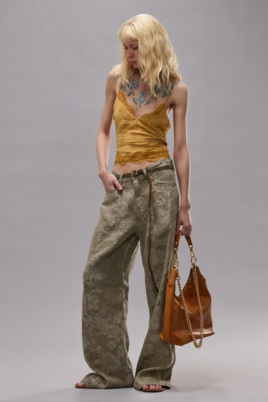 DAMON PLEATED TROUSER - OLIVE FLORAL sold by R13