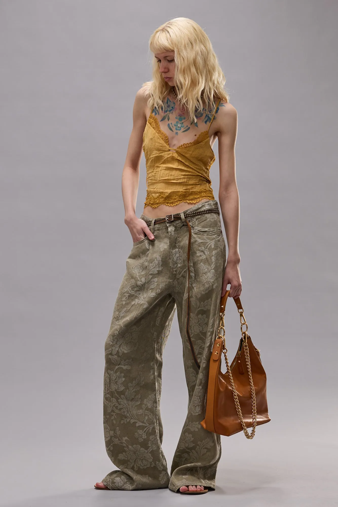 DAMON PLEATED TROUSER - OLIVE FLORAL sold by R13