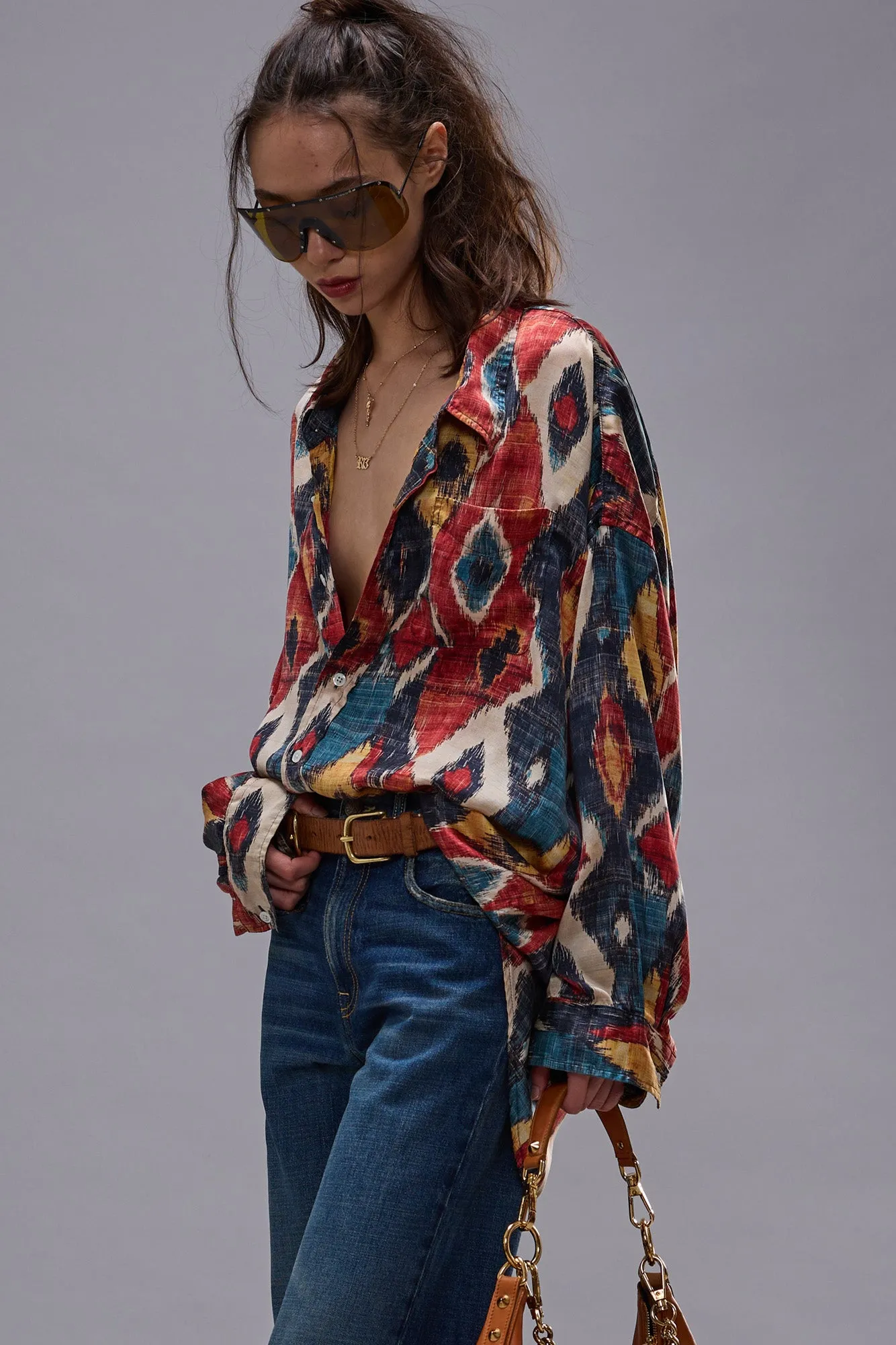 DROP NECK SHIRT - RED MULTICOLOR sold by R13