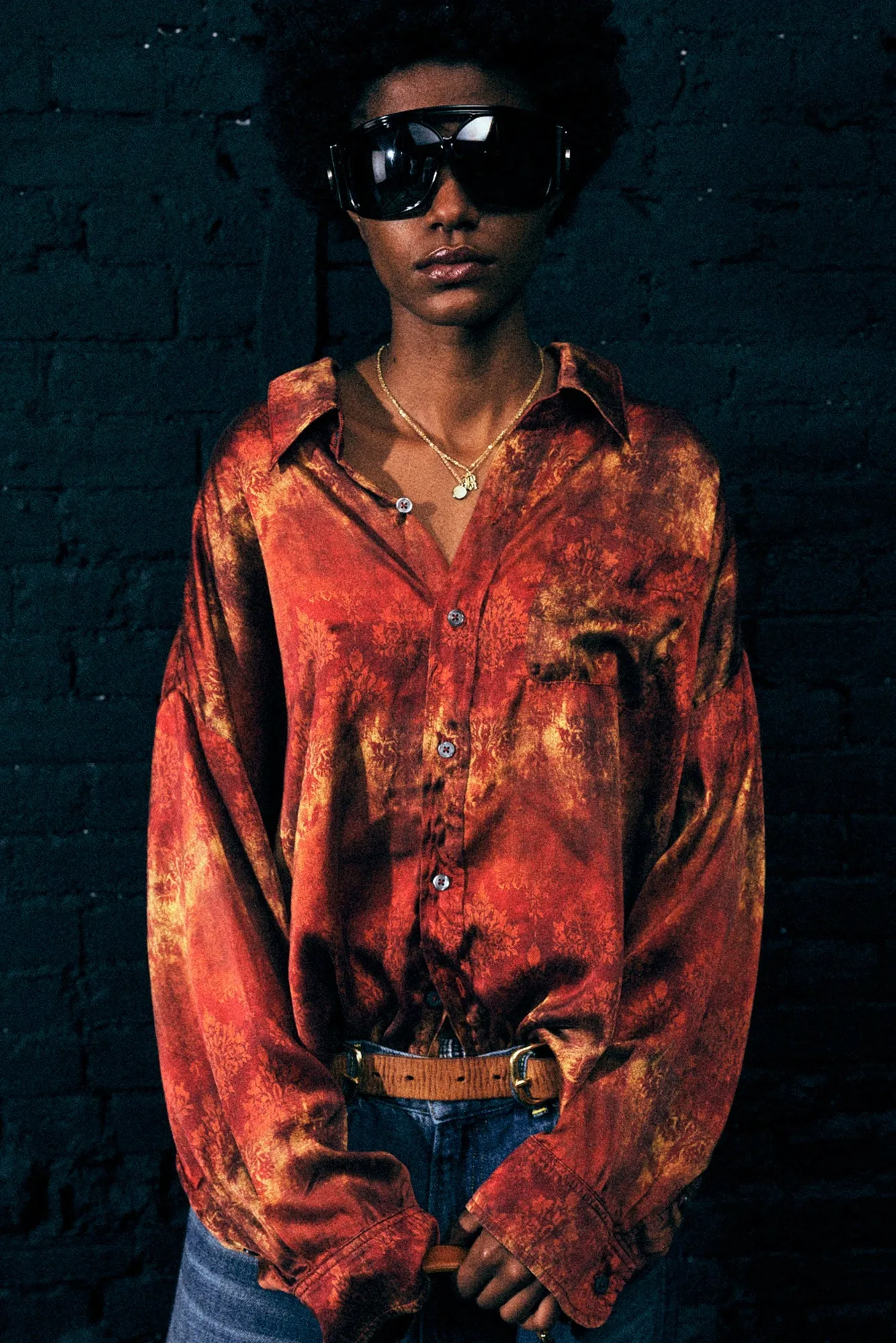 DROP NECK SHIRT - MULTI ORANGE sold by R13
