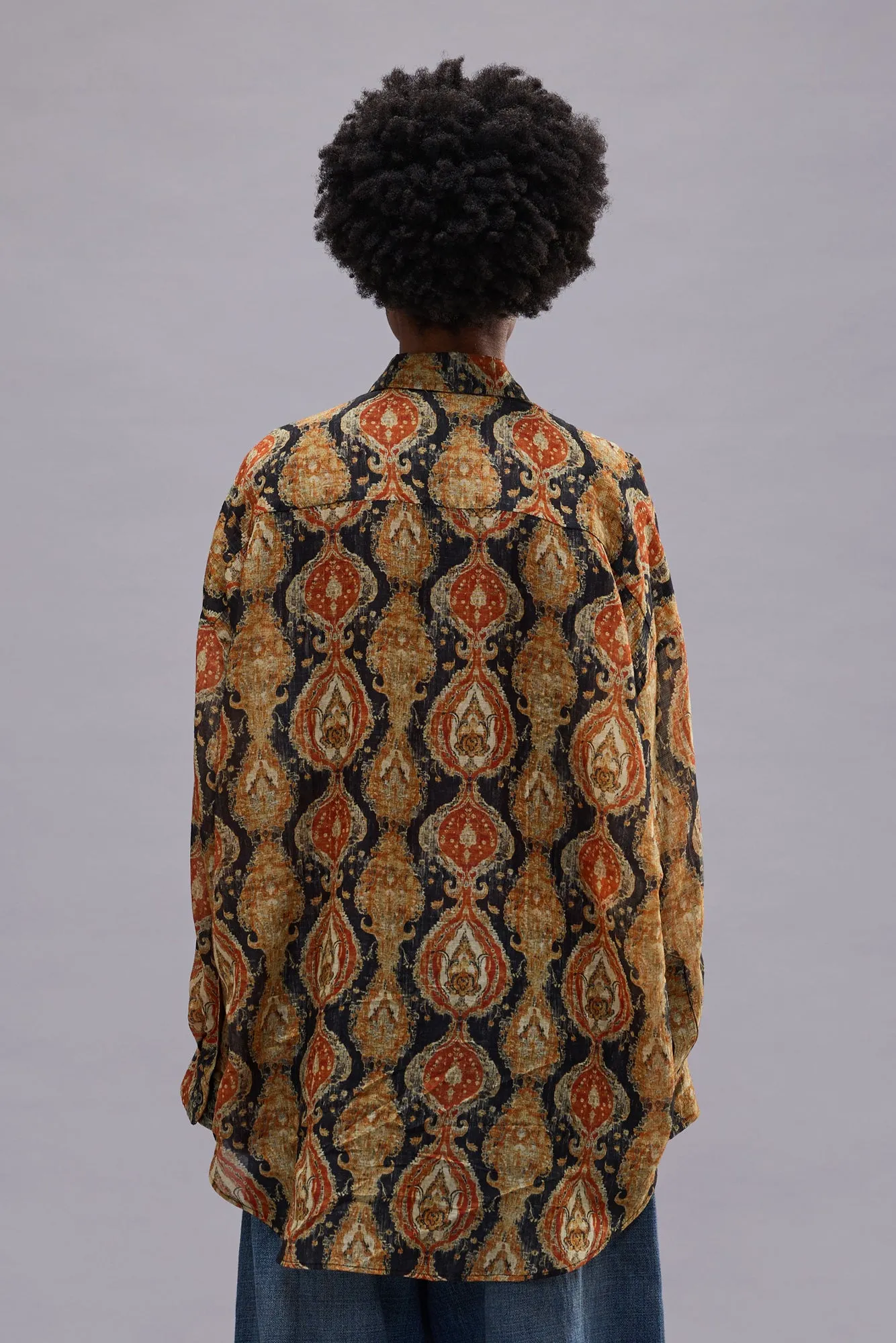 GATHERED YOKE DROP NECK SHIRT - ORANGE DARK NAVY MULTICOLOR sold by R13 product image thumbnail 5