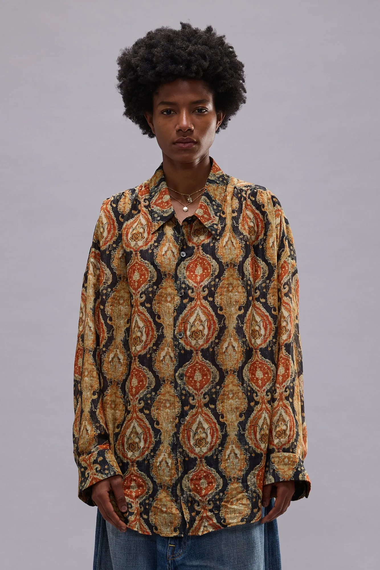 GATHERED YOKE DROP NECK SHIRT - ORANGE DARK NAVY MULTICOLOR sold by R13 product image thumbnail 4