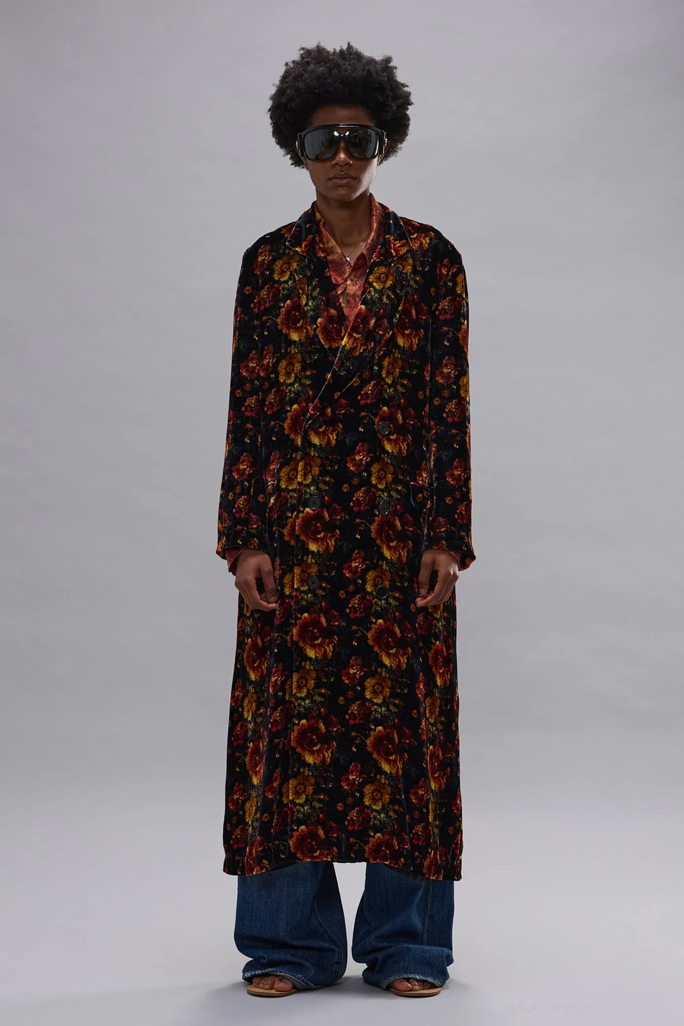 DRAPEY DOUBLE BREASTED COAT - ORANGE MULTI FLORAL sold by R13 product image thumbnail 3