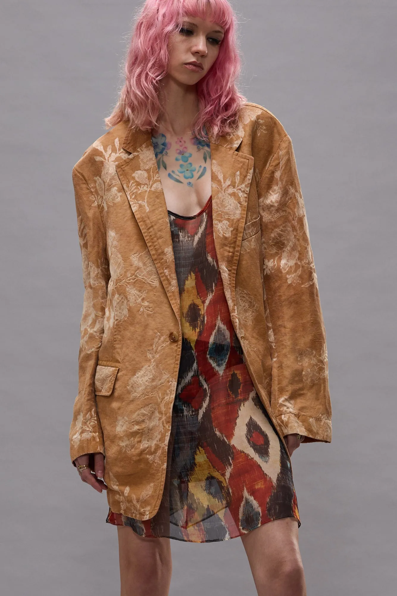 OVERSIZED RAGGED BLAZER - ORANGE FLORAL sold by R13