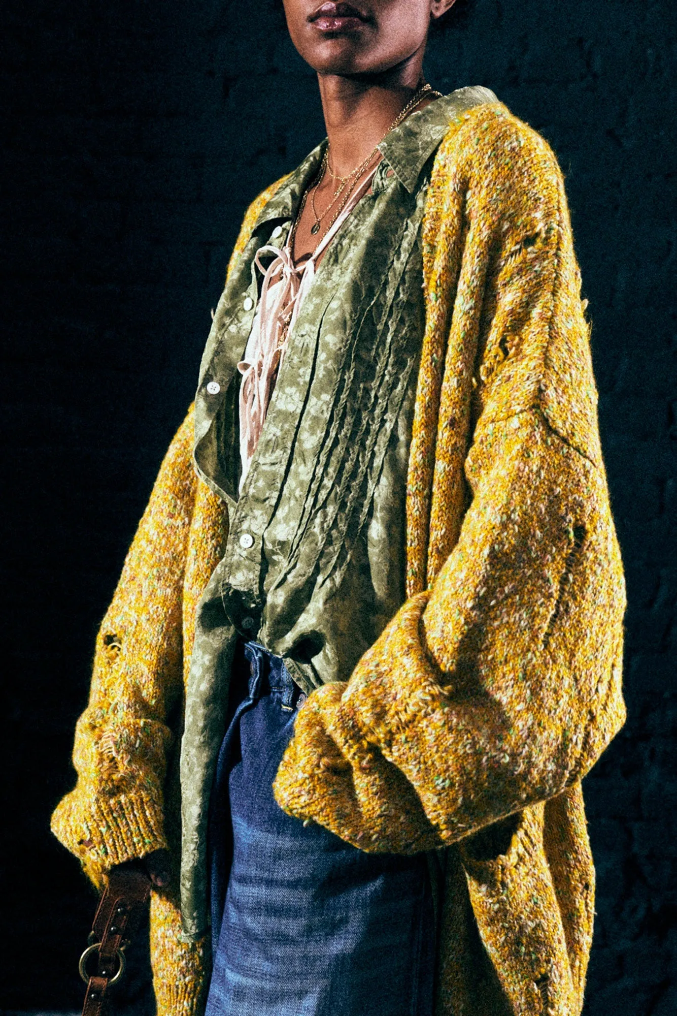 DISTRESSED OVERSIZED CARDIGAN - YELLOW sold by R13 product image thumbnail 3