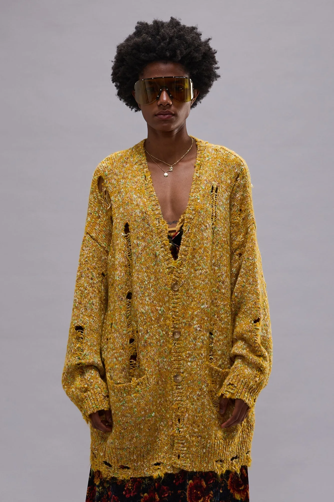 DISTRESSED OVERSIZED CARDIGAN - YELLOW sold by R13 product image thumbnail 4