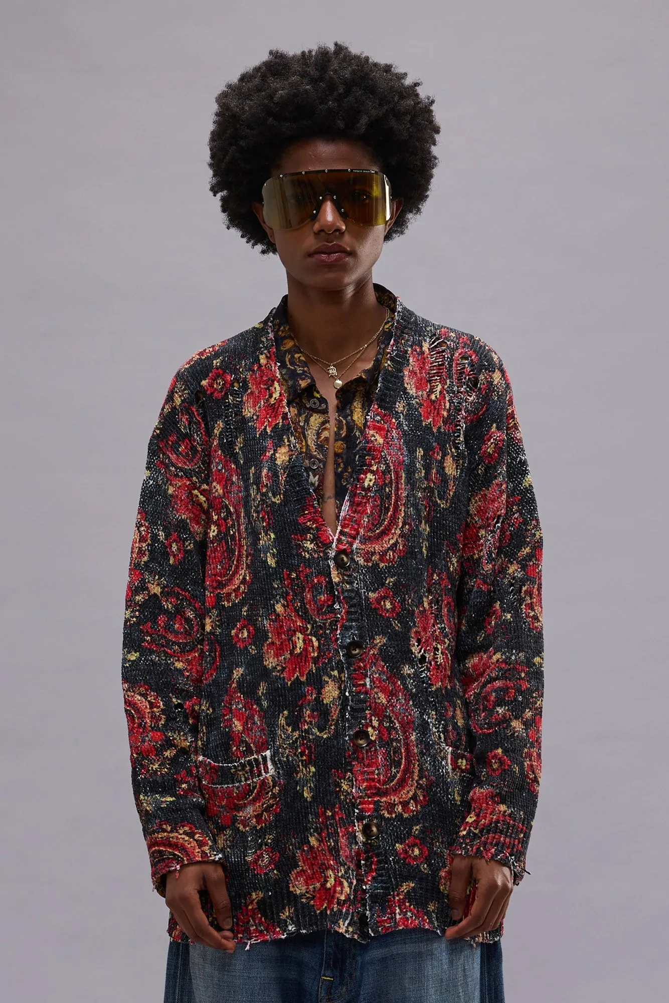 PRINTED BOYFRIEND CARDIGAN - BLACK RED MULTICOLOR sold by R13 product image thumbnail 4