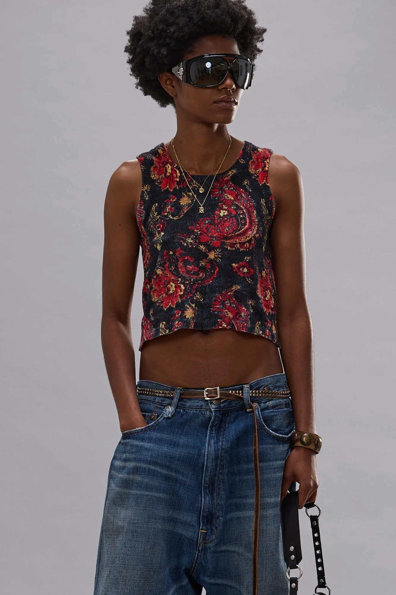 PRINTED SWEATER TANK - BLACK RED MULTICOLOR sold by R13