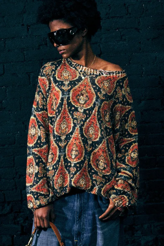 PRINTED OVERSIZED SWEATER - ORANGE MULTICOLOR sold by R13