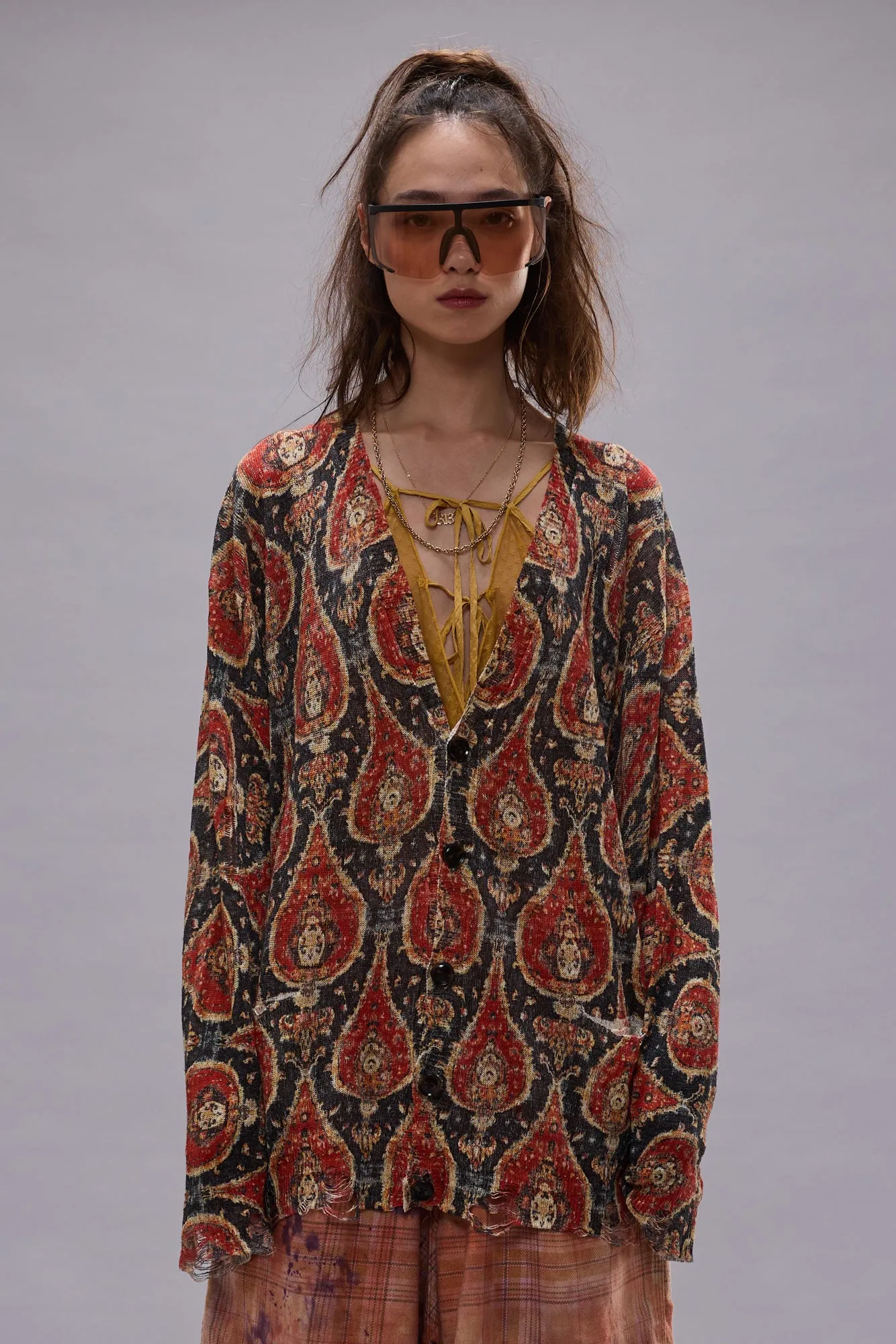 PRINTED BOYFRIEND CARDIGAN - ORANGE MULTICOLOR sold by R13 product image thumbnail 4