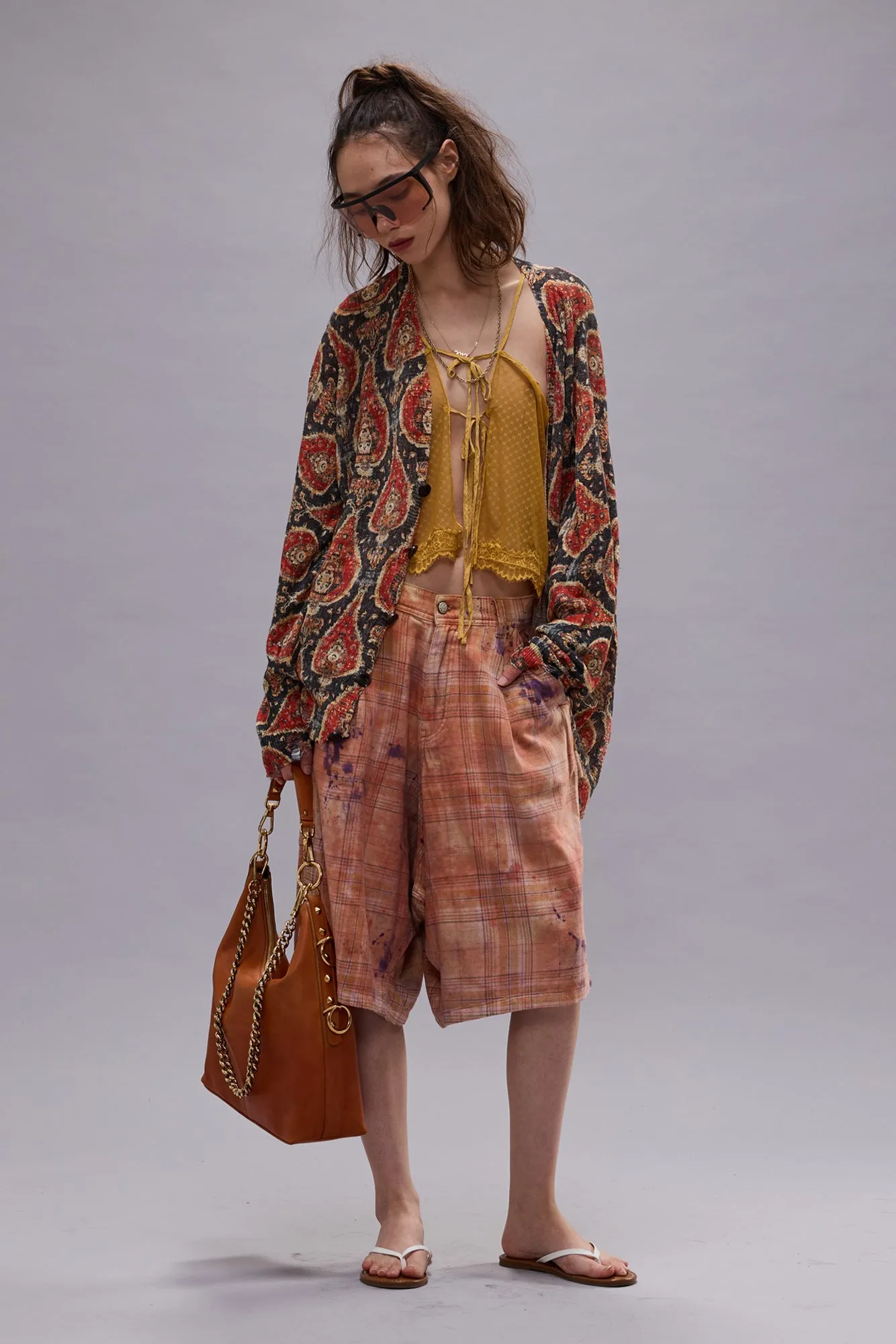 PRINTED BOYFRIEND CARDIGAN - ORANGE MULTICOLOR sold by R13 product image thumbnail 2