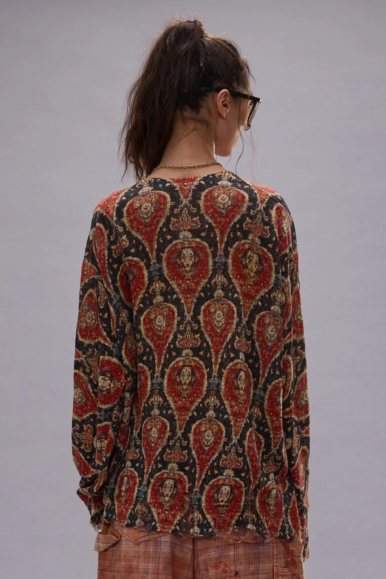 PRINTED BOYFRIEND CARDIGAN - ORANGE MULTICOLOR sold by R13 product image thumbnail 5