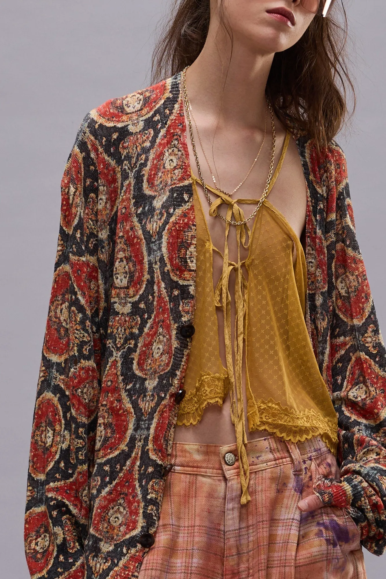PRINTED BOYFRIEND CARDIGAN - ORANGE MULTICOLOR sold by R13 product image thumbnail 3