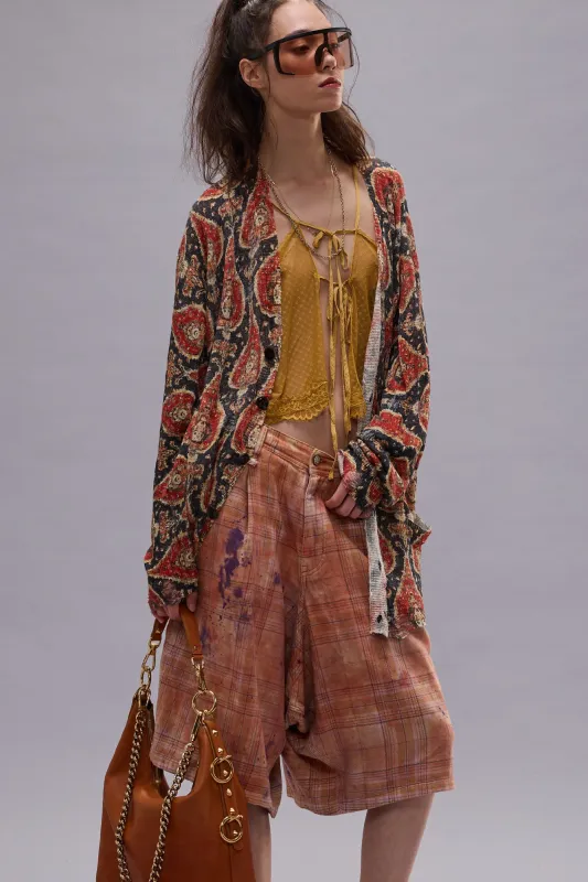 PRINTED BOYFRIEND CARDIGAN - ORANGE MULTICOLOR sold by R13