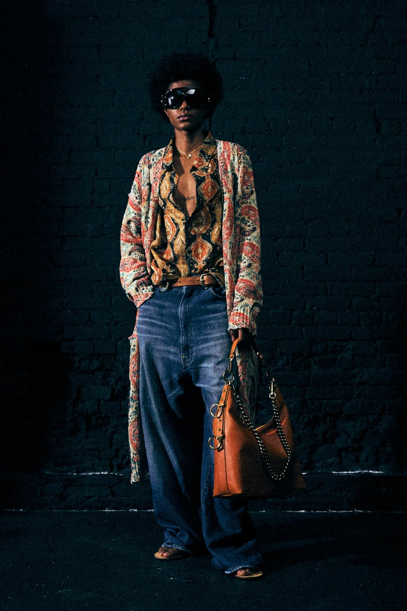 PRINTED LONG CARDIGAN - KHAKI MULTICOLOR sold by R13