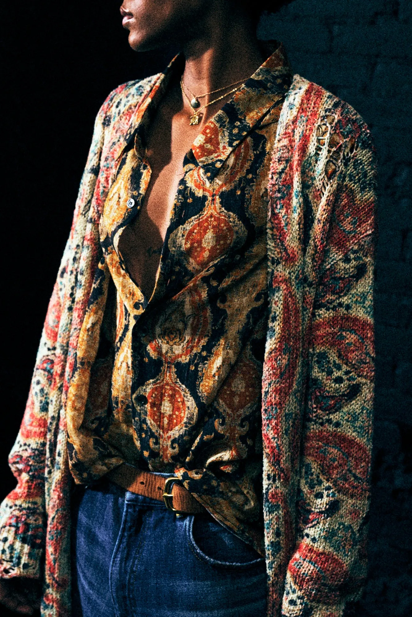 PRINTED LONG CARDIGAN - KHAKI MULTICOLOR sold by R13 product image thumbnail 2