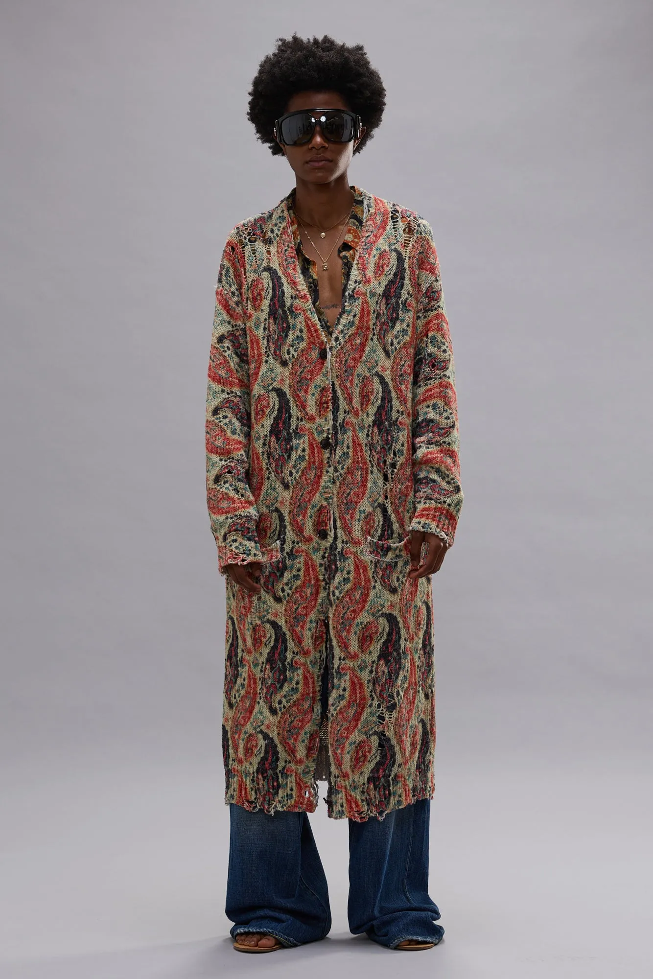 PRINTED LONG CARDIGAN - KHAKI MULTICOLOR sold by R13 product image thumbnail 4